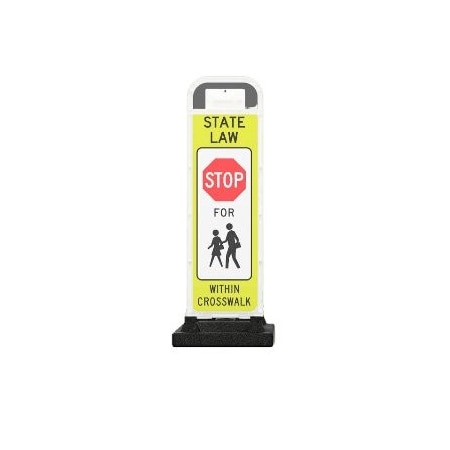 Eastern Metal Signs And Safety Vertical Crosswalk Sign, STOP FOR PEDESTRIANS, School Zone, 2 12W x 36H V-Panels, 37lbs U-Base VP-6536-STOP-FB-SZ